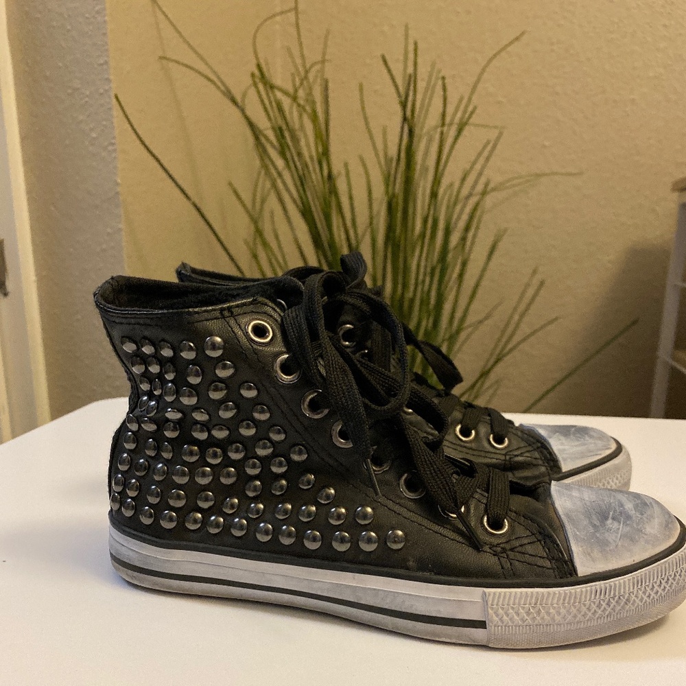 Black Studded Faux Leather Hi-Top - Sz 6.5